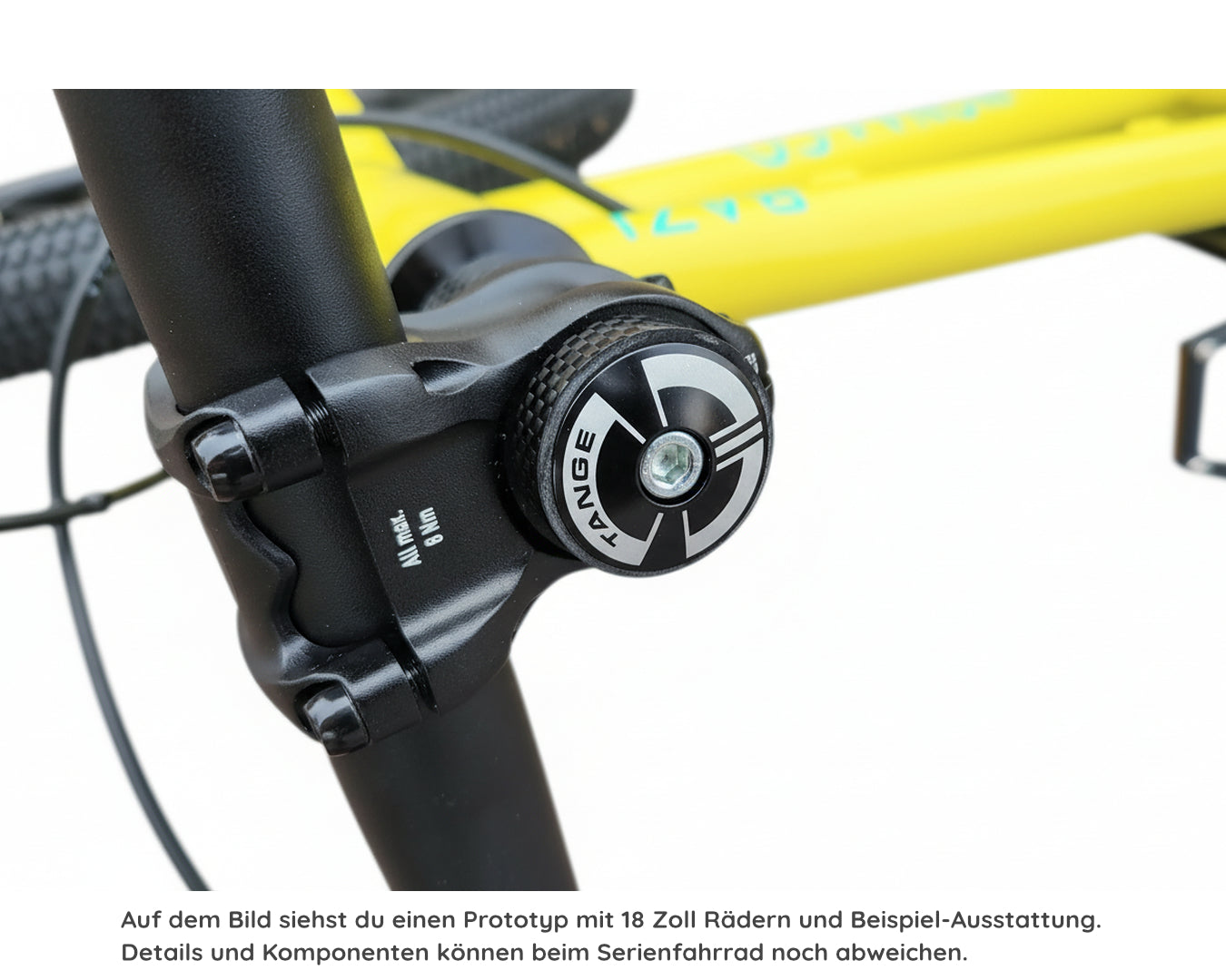 Vorbau und Ahead-Kappe und Carbon-Spacer am BAZI 1 Kinder-Mountainbike