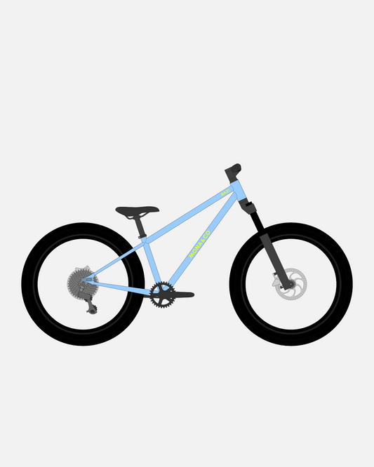 BAZI 2 Kinder-Mountainbike, 24 Zoll, Rahmen blau, Reifen Schwalbe Rocket Ron schwarz, Illustration