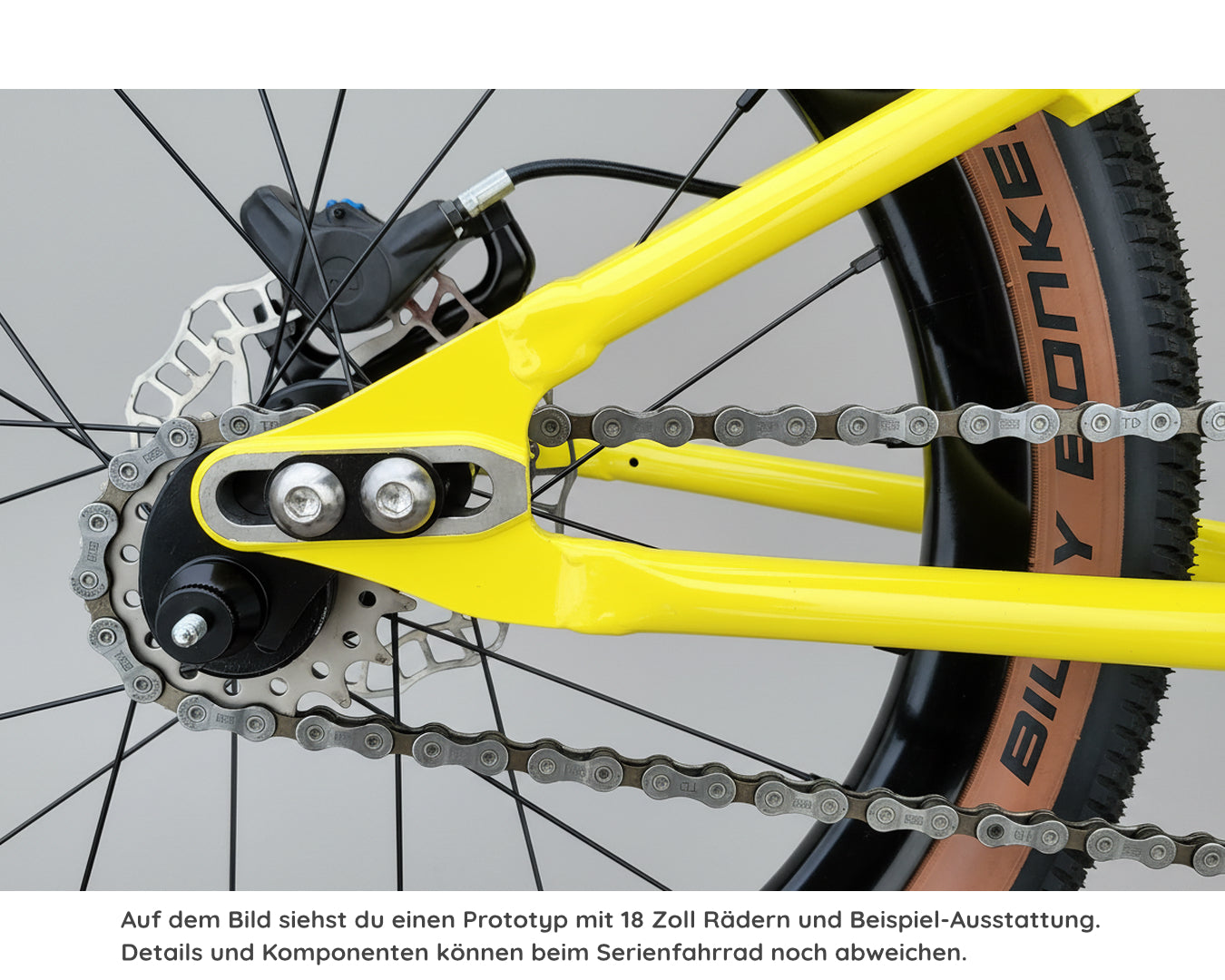 Hinterbau mit verstellbarem Radstand am BAZI 1 Kinder-Mountainbike