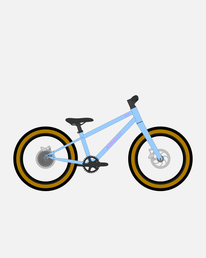 BAZI 1 Kinder-Mountainbike, 18 Zoll, Rahmen blau, Reifen Schwalbe Billy Bonkers schwarz-bronze, Illustration