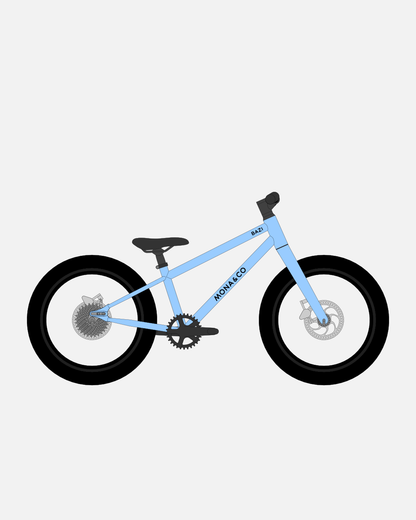 BAZI 1 Kinder-Mountainbike, 18 Zoll, Rahmen blau, Reifen Schwalbe Smart Sam schwarz, Illustration