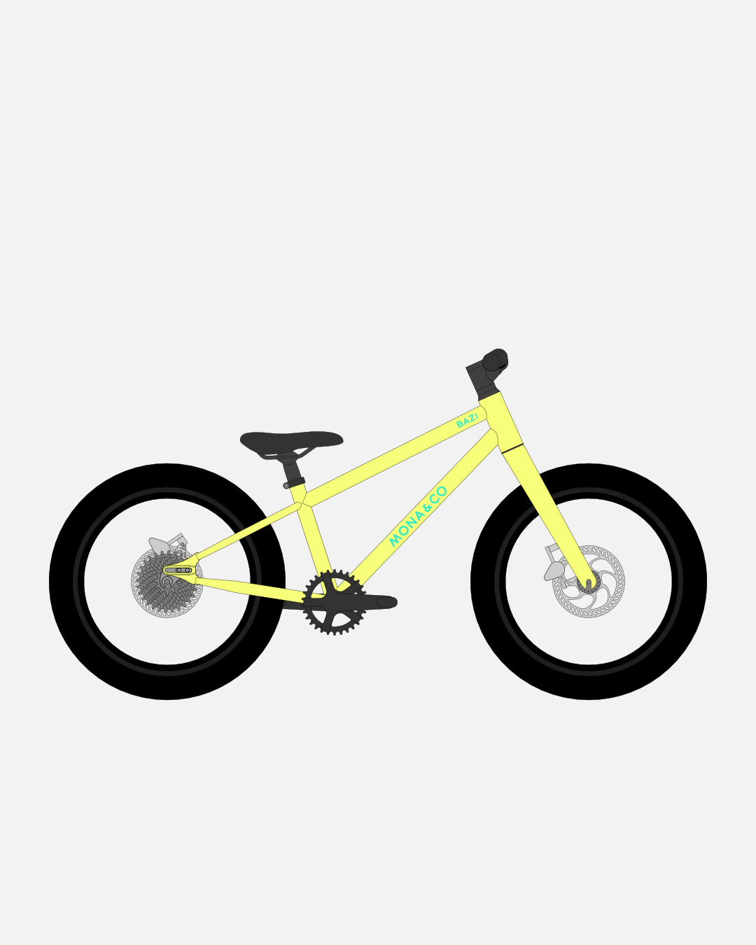 BAZI 1 Kinder-Mountainbike, 18 Zoll, Rahmen gelb, Reifen Schwalbe Smart Sam schwarz, Illustration