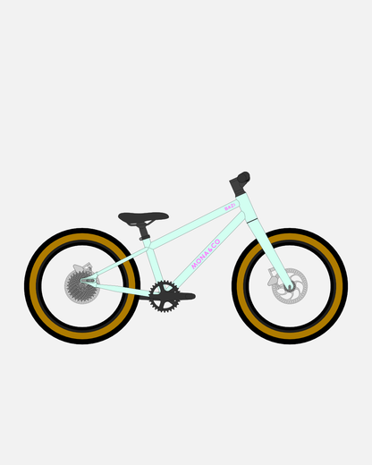 BAZI 1 Kinder-Mountainbike, 18 Zoll, Rahmen mint, Reifen Schwalbe Billy Bonkers schwarz-bronze, Illustration