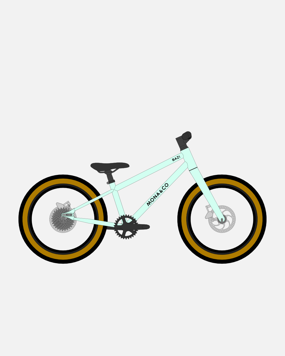 BAZI 1 Kinder-Mountainbike, 18 Zoll, Rahmen mint, Reifen Schwalbe Billy Bonkers schwarz-bronze, Illustration