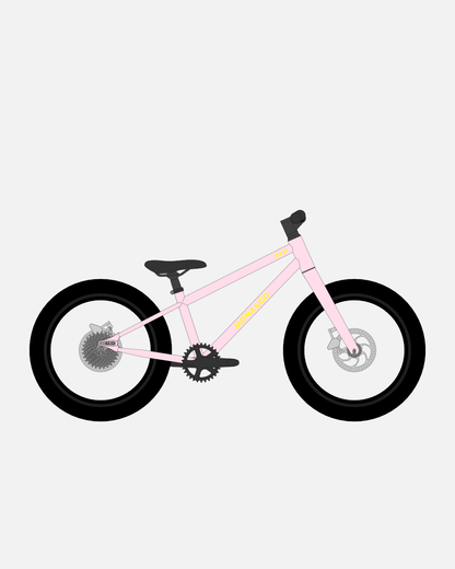 BAZI 1 Kinder-Mountainbike, 18 Zoll, Rahmen rosa, Reifen Schwalbe Smart Sam schwarz, Illustration