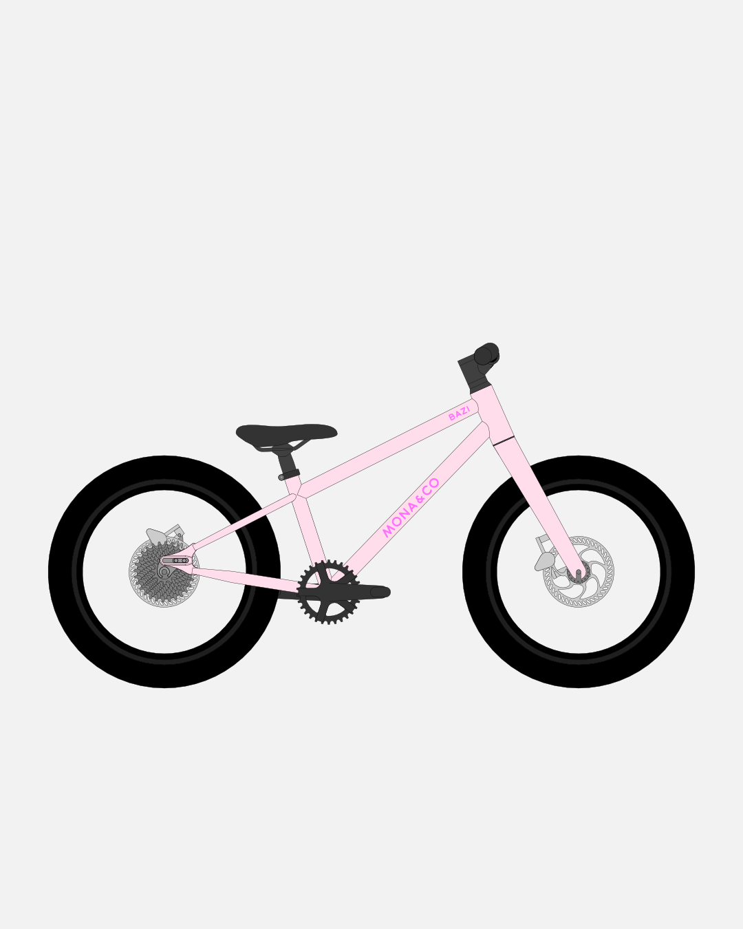 BAZI 1 Kinder-Mountainbike, 18 Zoll, Rahmen rosa, Reifen Schwalbe Smart Sam schwarz, Illustration