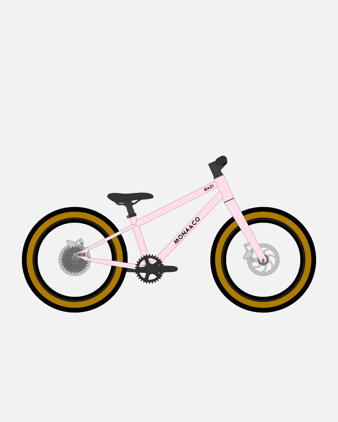 BAZI 1 Kinder-Mountainbike, 18 Zoll, Rahmen rosa, Reifen Schwalbe Billy Bonkers schwarz-bronze, Illustration