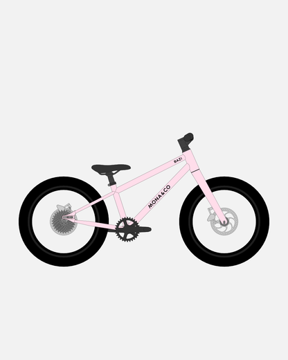 BAZI 1 Kinder-Mountainbike, 18 Zoll, Rahmen rosa, Reifen Schwalbe Smart Sam schwarz, Illustration