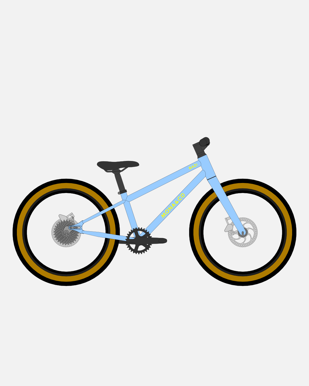 BAZI 1 Kinder-Mountainbike, 20 Zoll, Rahmen blau, Reifen Schwalbe Billy Bonkers schwarz-bronze, Illustration