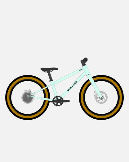 BAZI 1 Kinder-Mountainbike, 20 Zoll, Rahmen mint, Reifen Schwalbe Billy Bonkers schwarz-bronze, Illustration