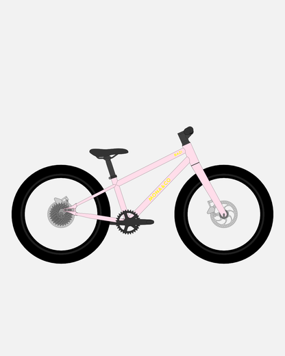 BAZI 1 Kinder-Mountainbike, 20 Zoll, Rahmen rosa, Reifen Schwalbe Smart Sam schwarz, Illustration
