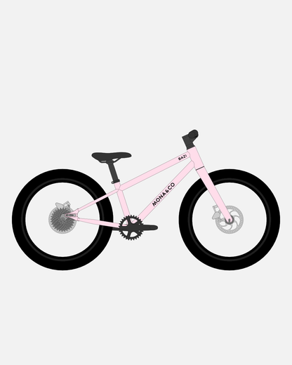 BAZI 1 Kinder-Mountainbike, 20 Zoll, Rahmen rosa, Reifen Schwalbe Smart Sam schwarz, Illustration