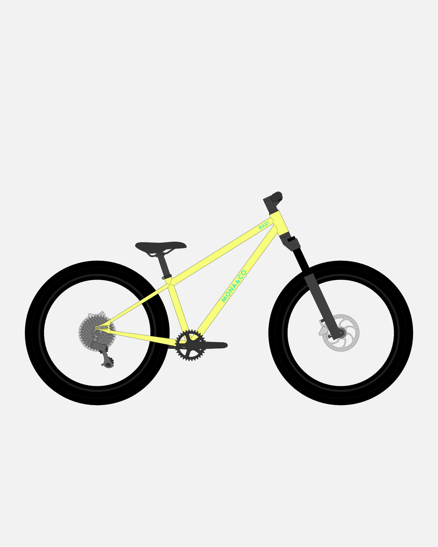 BAZI 2 Kinder-Mountainbike, 24 Zoll, Rahmen gelb, Reifen Schwalbe Rocket Ron schwarz, Illustration