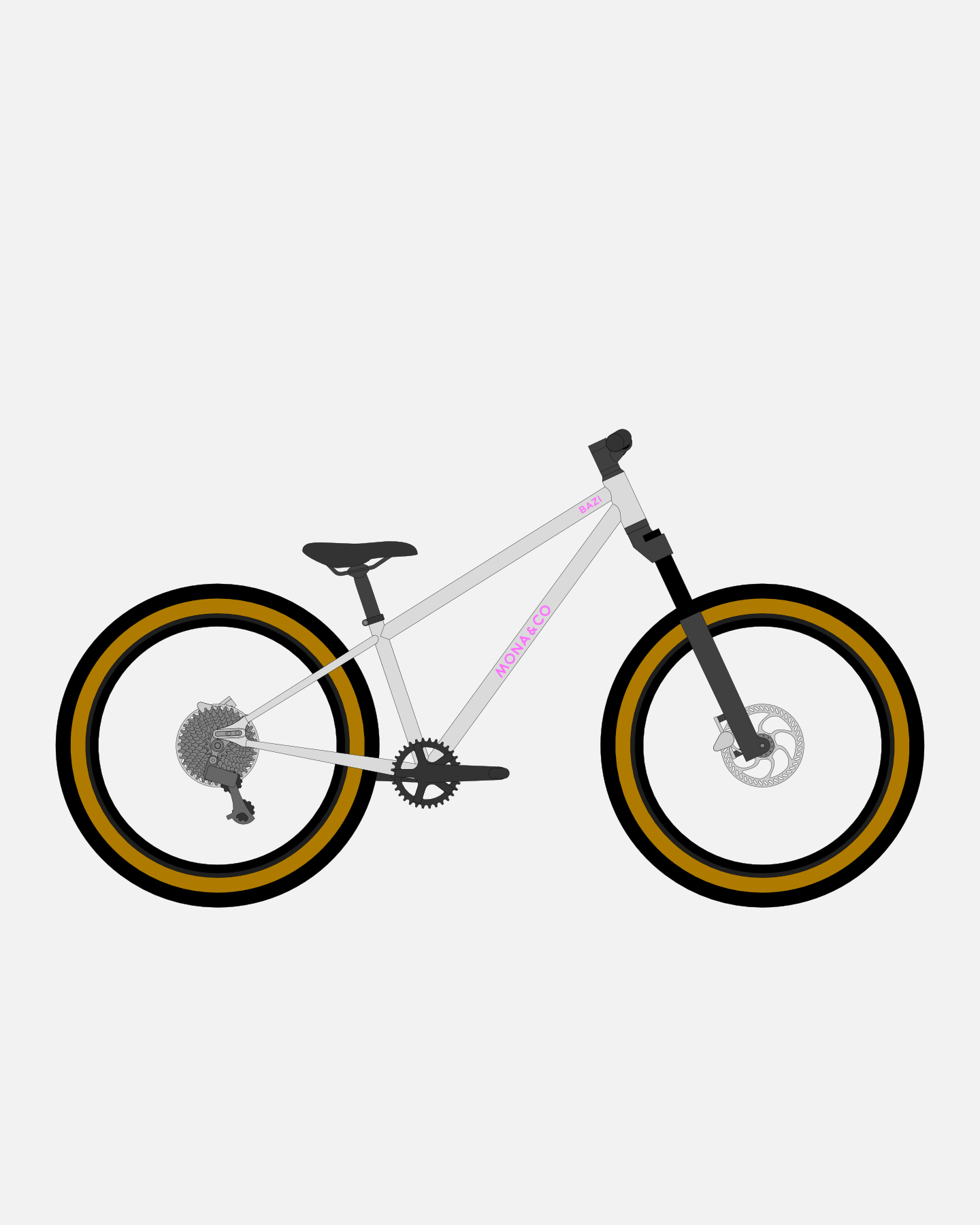 BAZI 2 Kinder-Mountainbike, 24 Zoll, Rahmen grau, Reifen Schwalbe Billy Bonkers schwarz-bronze, Illustration