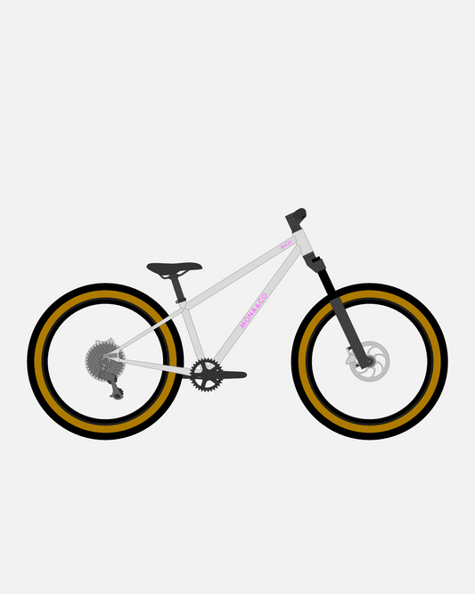 BAZI 2 Kinder-Mountainbike, 24 Zoll, Rahmen grau, Reifen Schwalbe Billy Bonkers schwarz-bronze, Illustration