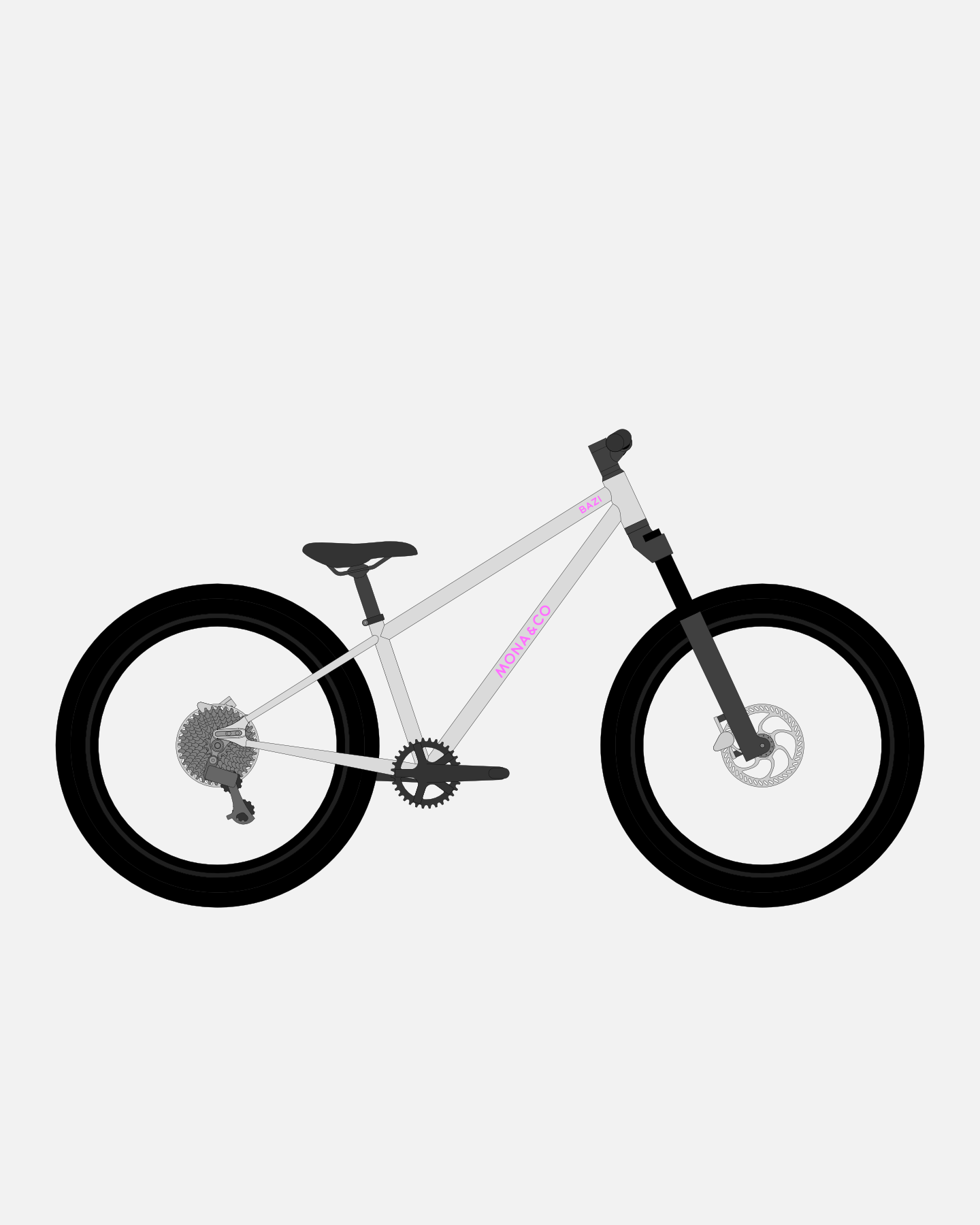 BAZI 2 Kinder-Mountainbike, 24 Zoll, Rahmen grau, Reifen Schwalbe Rocket Ron schwarz, Illustration