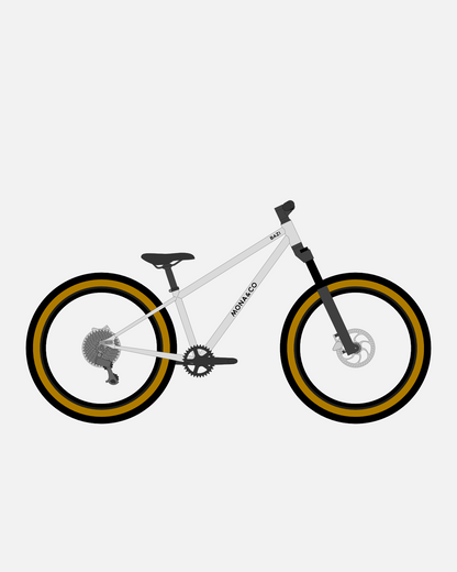 BAZI 2 Kinder-Mountainbike, 24 Zoll, Rahmen grau, Reifen Schwalbe Billy Bonkers schwarz-bronze, Illustration