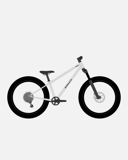 BAZI 2 Kinder-Mountainbike, 24 Zoll, Rahmen grau, Reifen Schwalbe Rocket Ron schwarz, Illustration