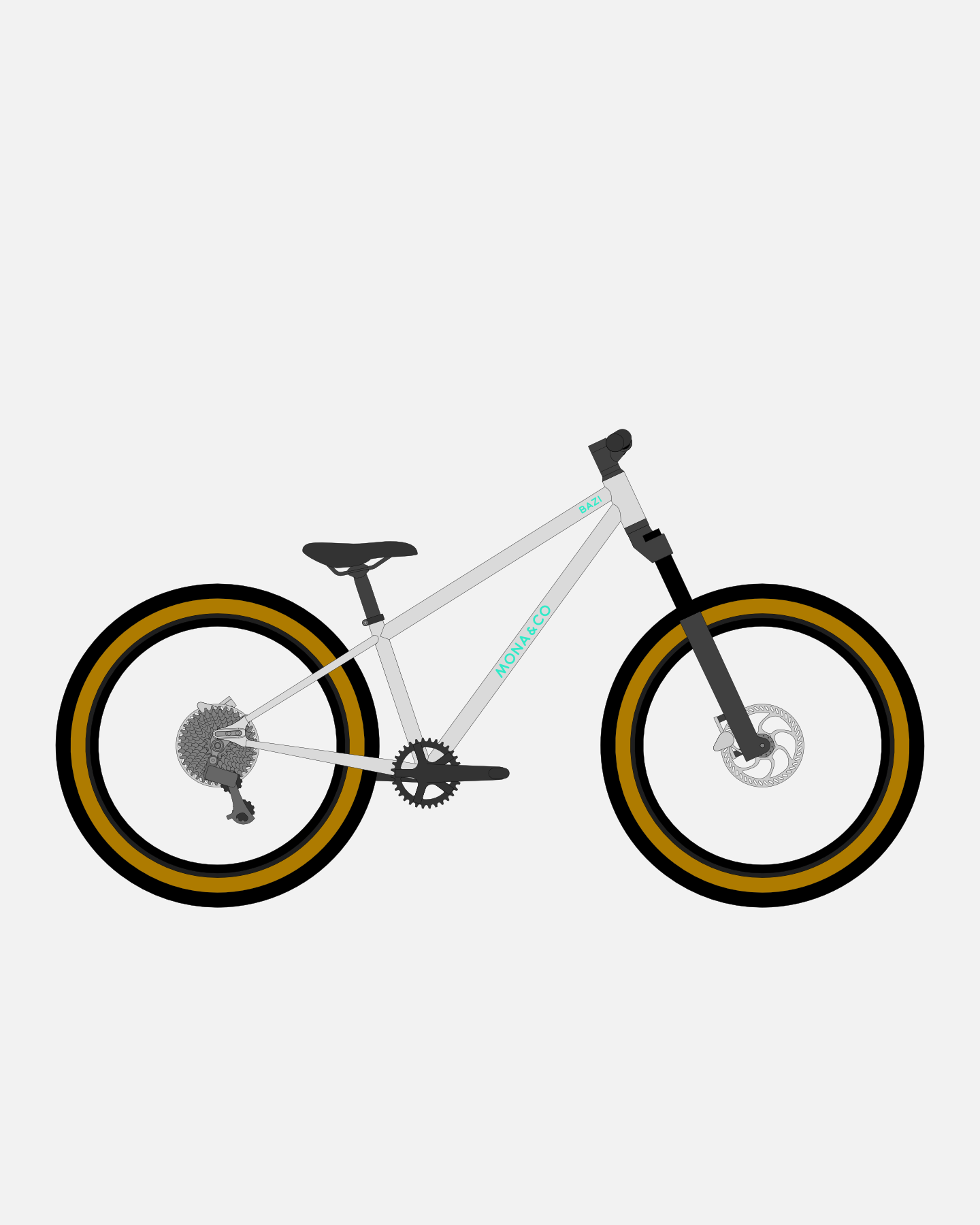 BAZI 2 Kinder-Mountainbike, 24 Zoll, Rahmen grau, Reifen Schwalbe Billy Bonkers schwarz-bronze, Illustration