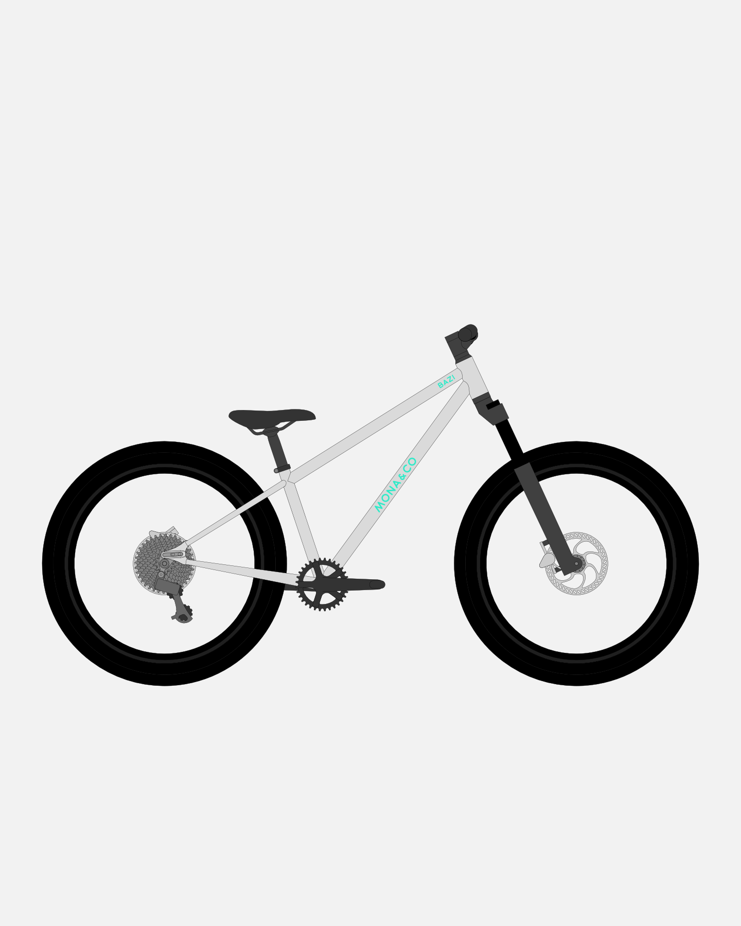 BAZI 2 Kinder-Mountainbike, 24 Zoll, Rahmen grau, Reifen Schwalbe Rocket Ron schwarz, Illustration