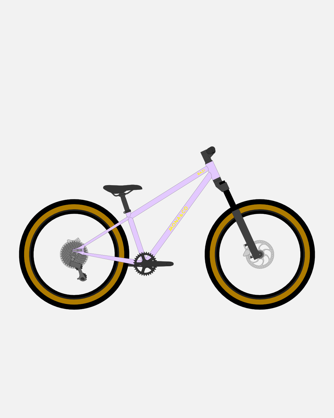 BAZI 2 Kinder-Mountainbike, 24 Zoll, Rahmen lila, Reifen Schwalbe Billy Bonkers schwarz-bronze, Illustration