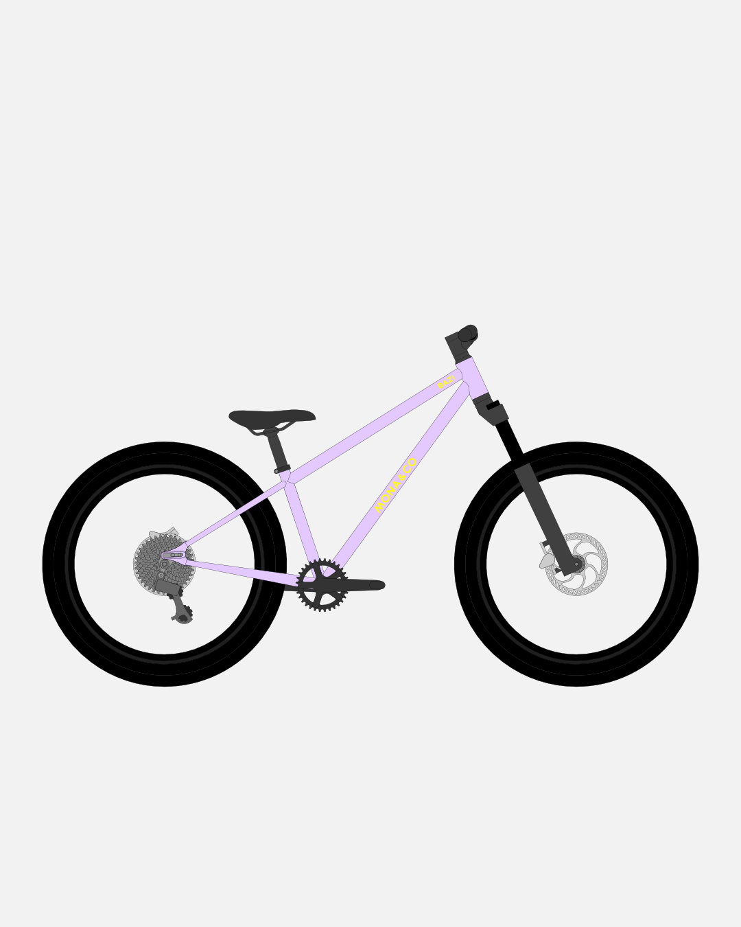 BAZI 2 Kinder-Mountainbike, 24 Zoll, Rahmen lila, Reifen Schwalbe Rocket Ron schwarz, Illustration