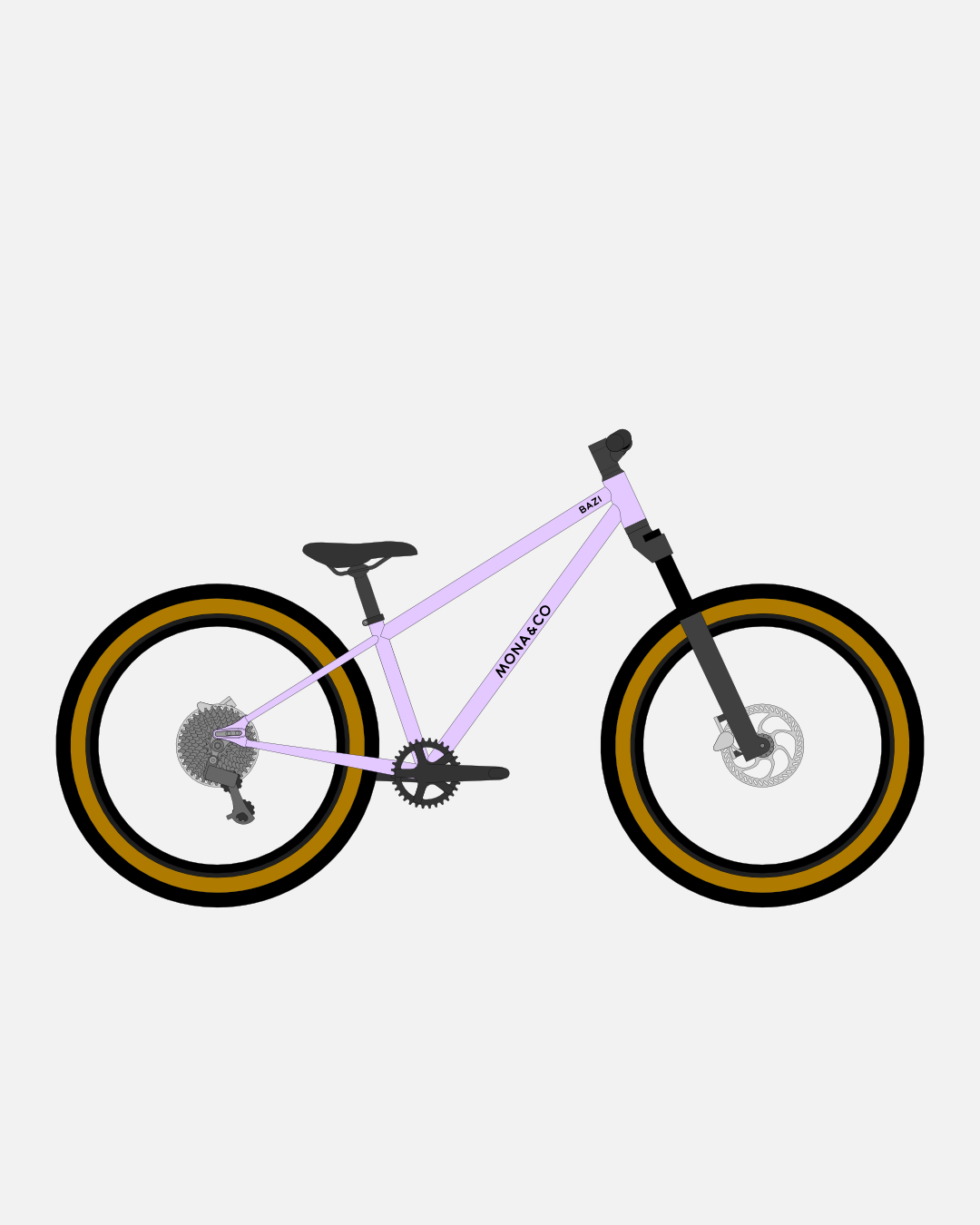 BAZI 2 Kinder-Mountainbike, 24 Zoll, Rahmen lila, Reifen Schwalbe Billy Bonkers schwarz-bronze, Illustration