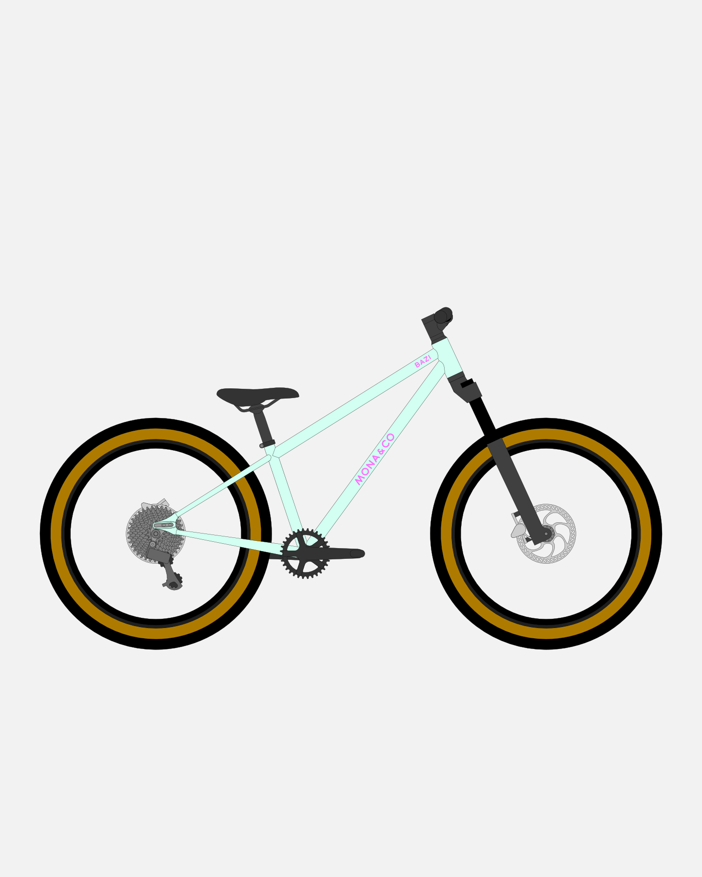 BAZI 2 Kinder-Mountainbike, 24 Zoll, Rahmen mint, Reifen Schwalbe Billy Bonkers schwarz-bronze, Illustration