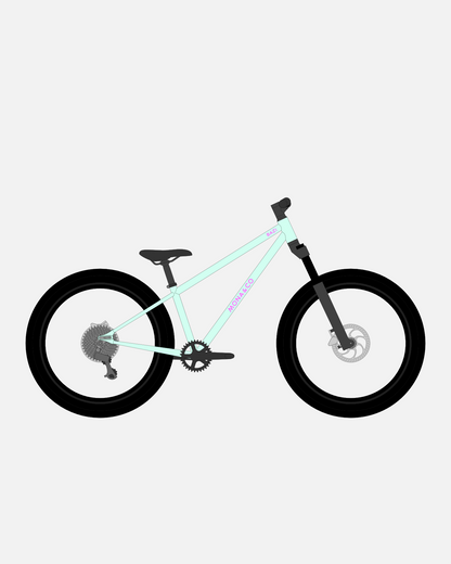 BAZI 2 Kinder-Mountainbike, 24 Zoll, Rahmen mint, Reifen Schwalbe Rocket Ron schwarz, Illustration