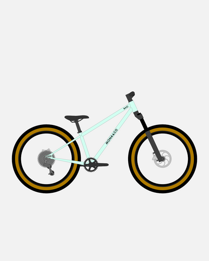 BAZI 2 Kinder-Mountainbike, 24 Zoll, Rahmen mint, Reifen Schwalbe Billy Bonkers schwarz-bronze, Illustration