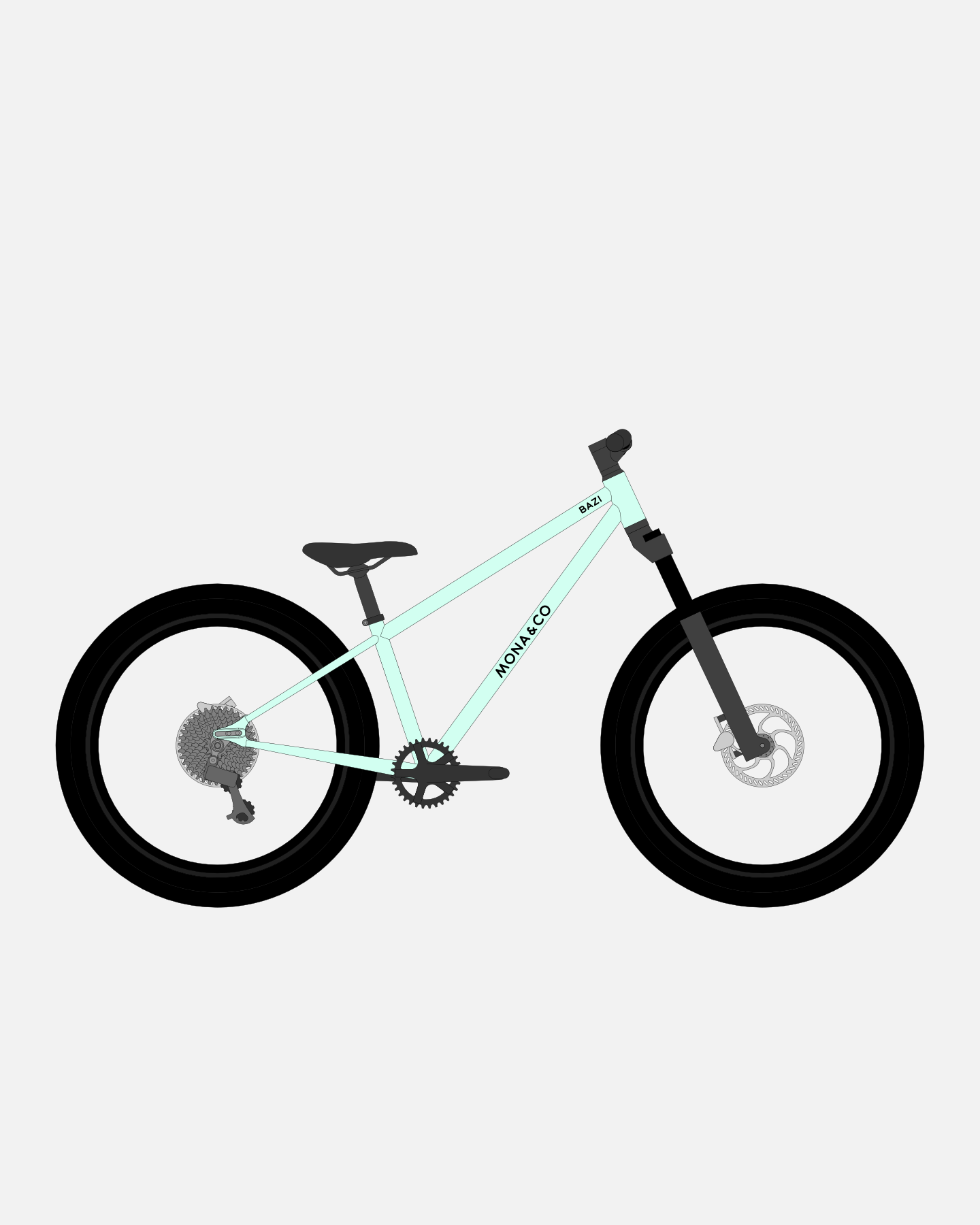 BAZI 2 Kinder-Mountainbike, 24 Zoll, Rahmen mint, Reifen Schwalbe Rocket Ron schwarz, Illustration