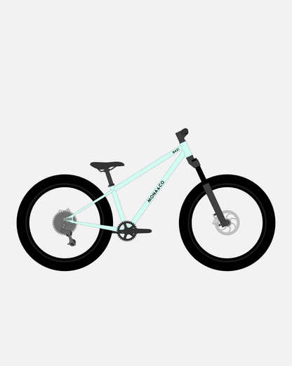 BAZI 2 Kinder-Mountainbike, 24 Zoll, Rahmen mint, Reifen Schwalbe Rocket Ron schwarz, Illustration