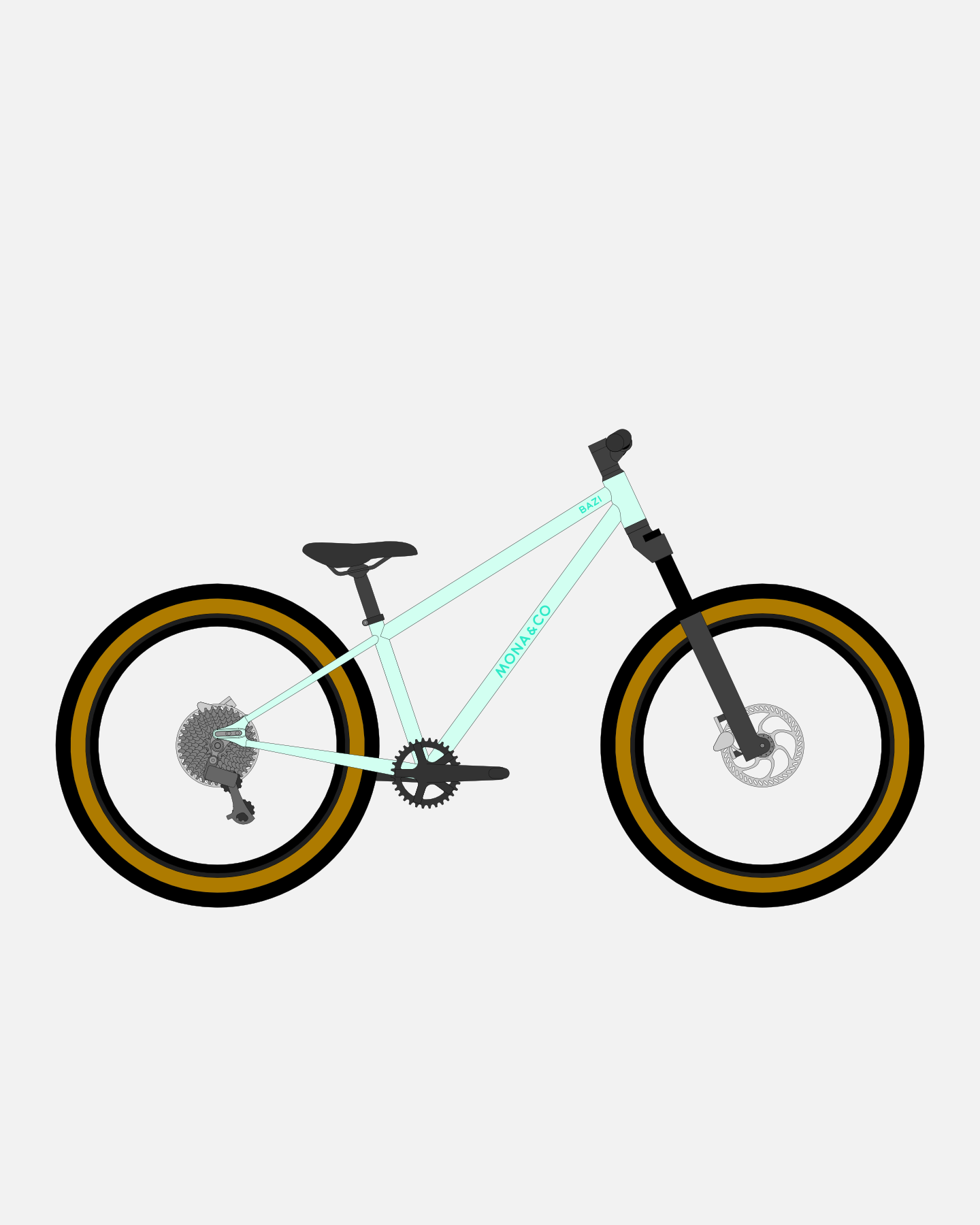 BAZI 2 Kinder-Mountainbike, 24 Zoll, Rahmen mint, Reifen Schwalbe Billy Bonkers schwarz-bronze, Illustration