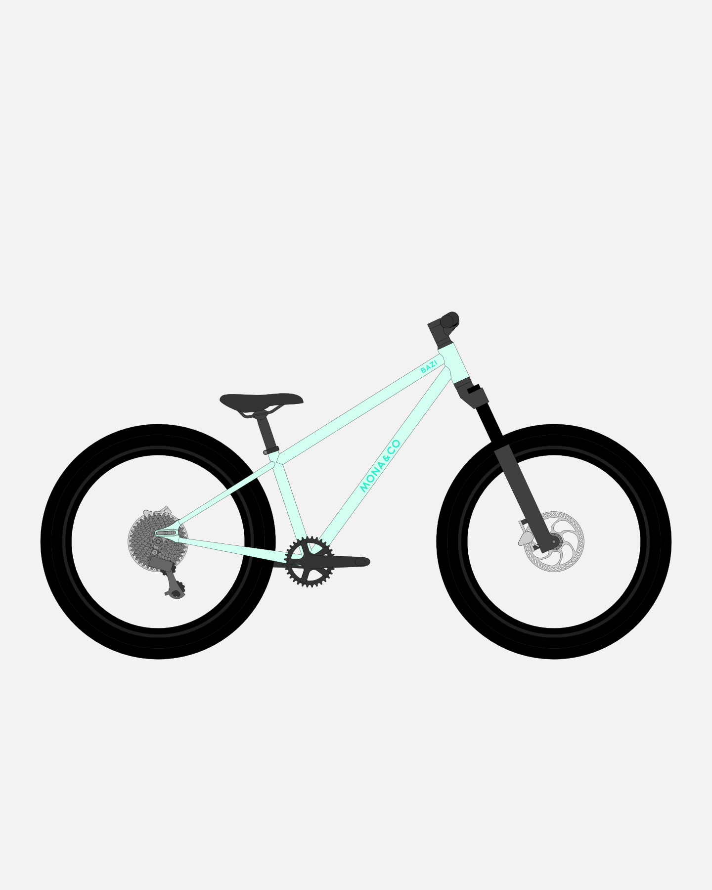 BAZI 2 Kinder-Mountainbike, 24 Zoll, Rahmen mint, Reifen Schwalbe Rocket Ron schwarz, Illustration