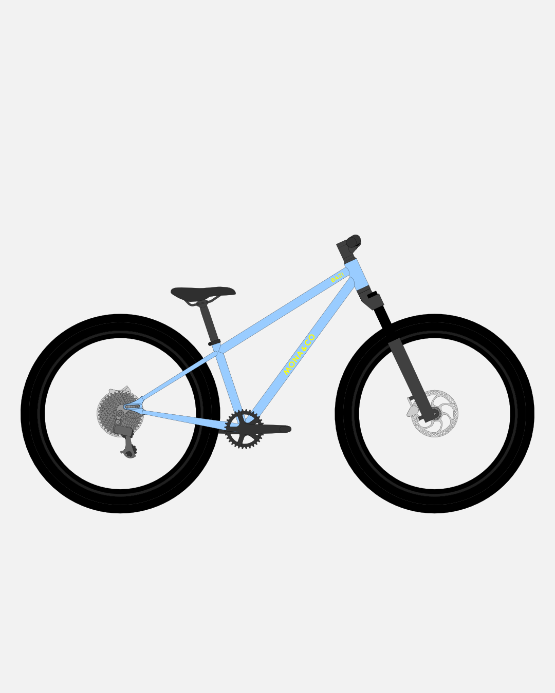 BAZI 2 Kinder-Mountainbike, 26 Zoll, Rahmen blau, Reifen Schwalbe Rocket Ron schwarz, Illustration