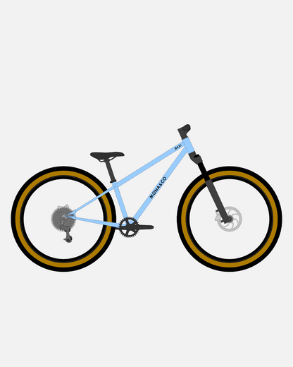 BAZI 2 Kinder-Mountainbike, 26 Zoll, Rahmen blau, Reifen Schwalbe Billy Bonkers schwarz-bronze, Illustration