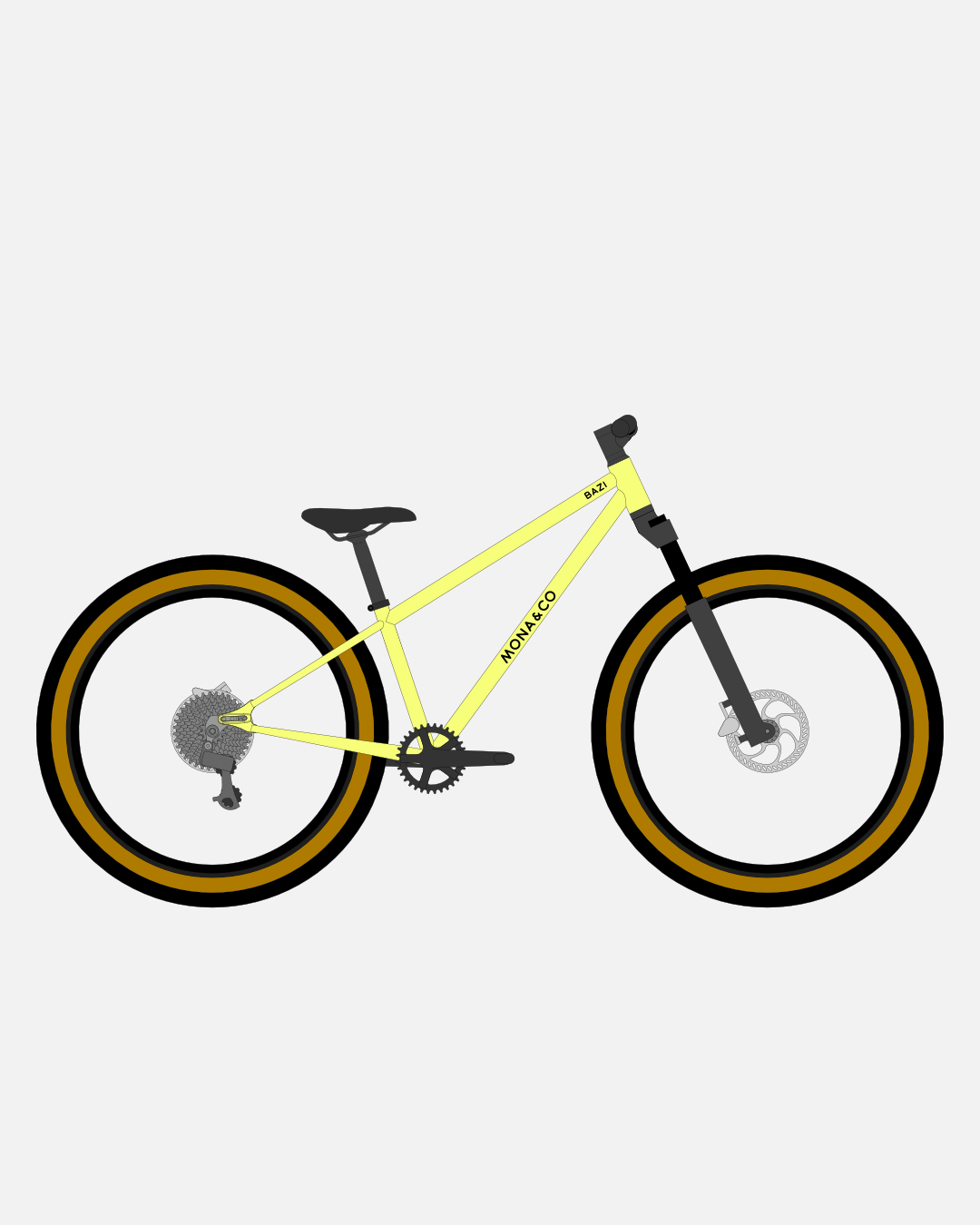 BAZI 2 Kinder-Mountainbike, 26 Zoll, Rahmen gelb, Reifen Schwalbe Billy Bonkers schwarz-bronze, Illustration