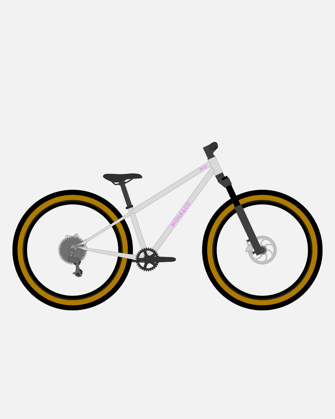 BAZI 2 Kinder-Mountainbike, 26 Zoll, Rahmen grau, Reifen Schwalbe Billy Bonkers schwarz-bronze, Illustration