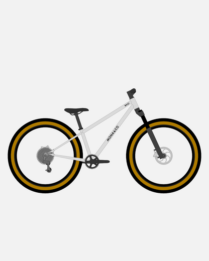 BAZI 2 Kinder-Mountainbike, 26 Zoll, Rahmen grau, Reifen Schwalbe Billy Bonkers schwarz-bronze, Illustration