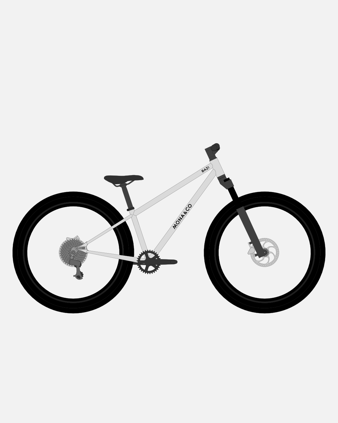 BAZI 2 Kinder-Mountainbike, 26 Zoll, Rahmen grau, Reifen Schwalbe Rocket Ron schwarz, Illustration