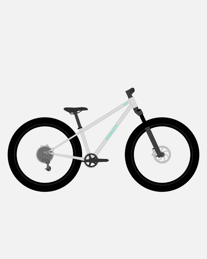 BAZI 2 Kinder-Mountainbike, 26 Zoll, Rahmen grau, Reifen Schwalbe Rocket Ron schwarz, Illustration