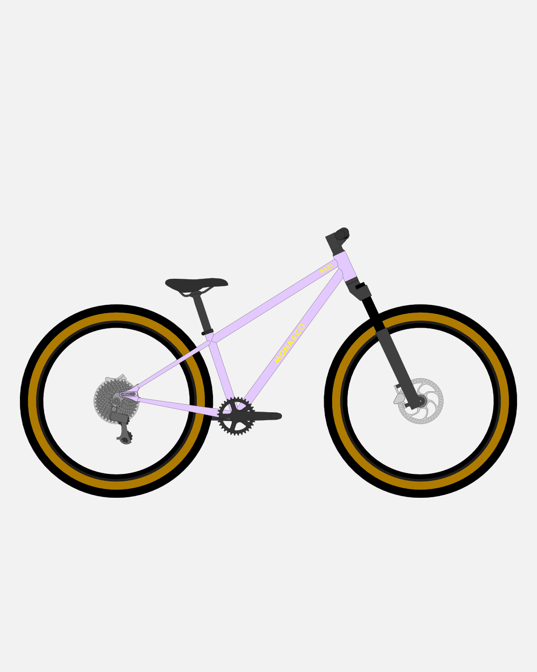 BAZI 2 Kinder-Mountainbike, 26 Zoll, Rahmen lila, Reifen Schwalbe Billy Bonkers schwarz-bronze, Illustration