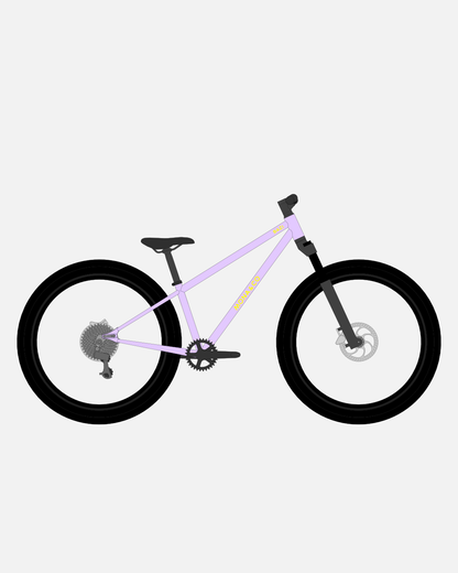 BAZI 2 Kinder-Mountainbike, 26 Zoll, Rahmen lila, Reifen Schwalbe Rocket Ron schwarz, Illustration