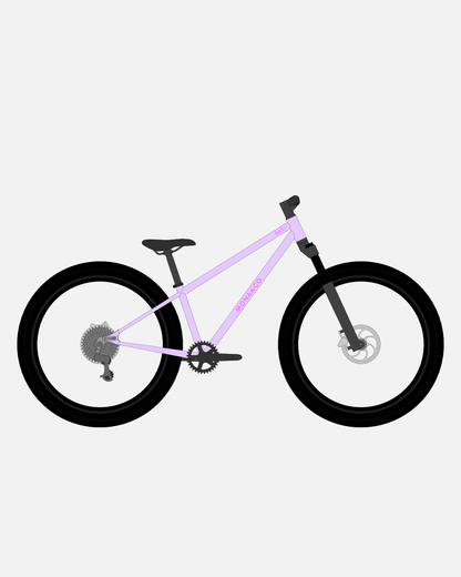 BAZI 2 Kinder-Mountainbike, 26 Zoll, Rahmen lila, Reifen Schwalbe Rocket Ron schwarz, Illustration