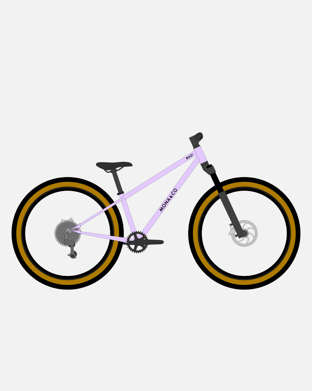 BAZI 2 Kinder-Mountainbike, 26 Zoll, Rahmen lila, Reifen Schwalbe Billy Bonkers schwarz-bronze, Illustration