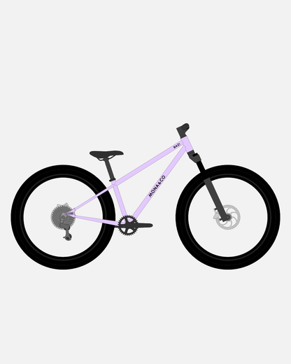 BAZI 2 Kinder-Mountainbike, 26 Zoll, Rahmen lila, Reifen Schwalbe Rocket Ron schwarz, Illustration