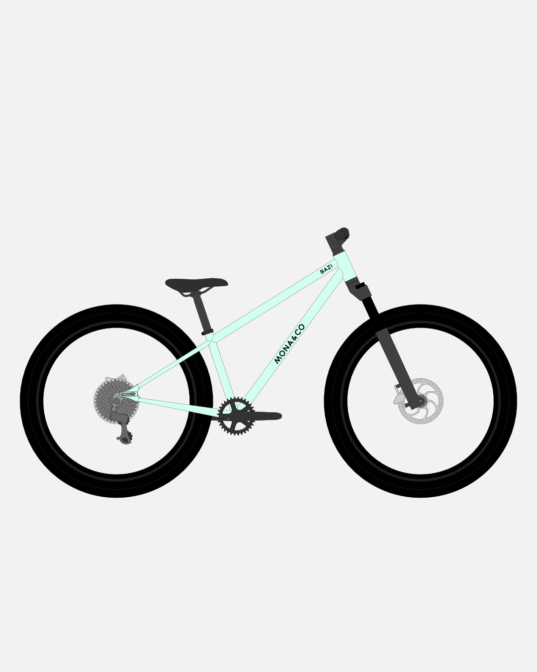 BAZI 2 Kinder-Mountainbike, 26 Zoll, Rahmen mint, Reifen Schwalbe Rocket Ron schwarz, Illustration