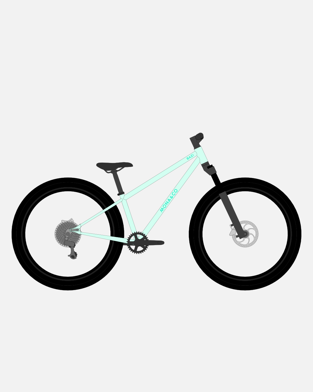 BAZI 2 Kinder-Mountainbike, 26 Zoll, Rahmen mint, Reifen Schwalbe Rocket Ron schwarz, Illustration